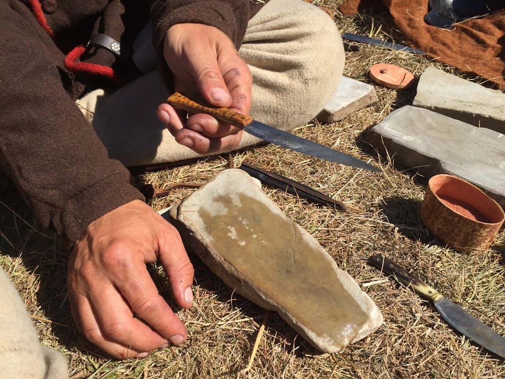 Sharpening Pocket Knife With a Stone